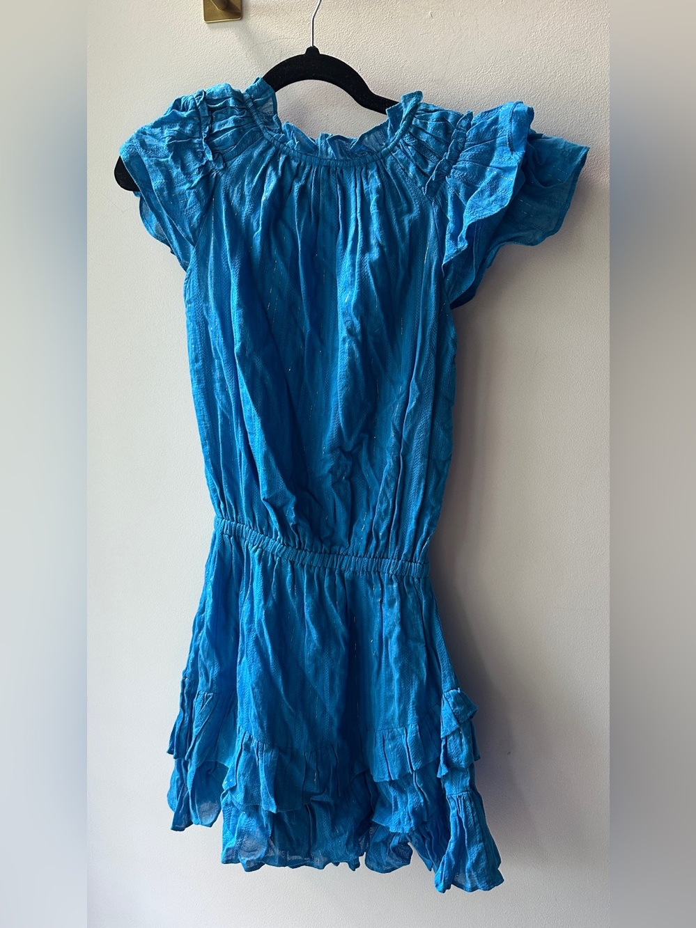 Karina Grimaldi, Blue Ruffle Mini Dress 18” P2P Size XS | 1267